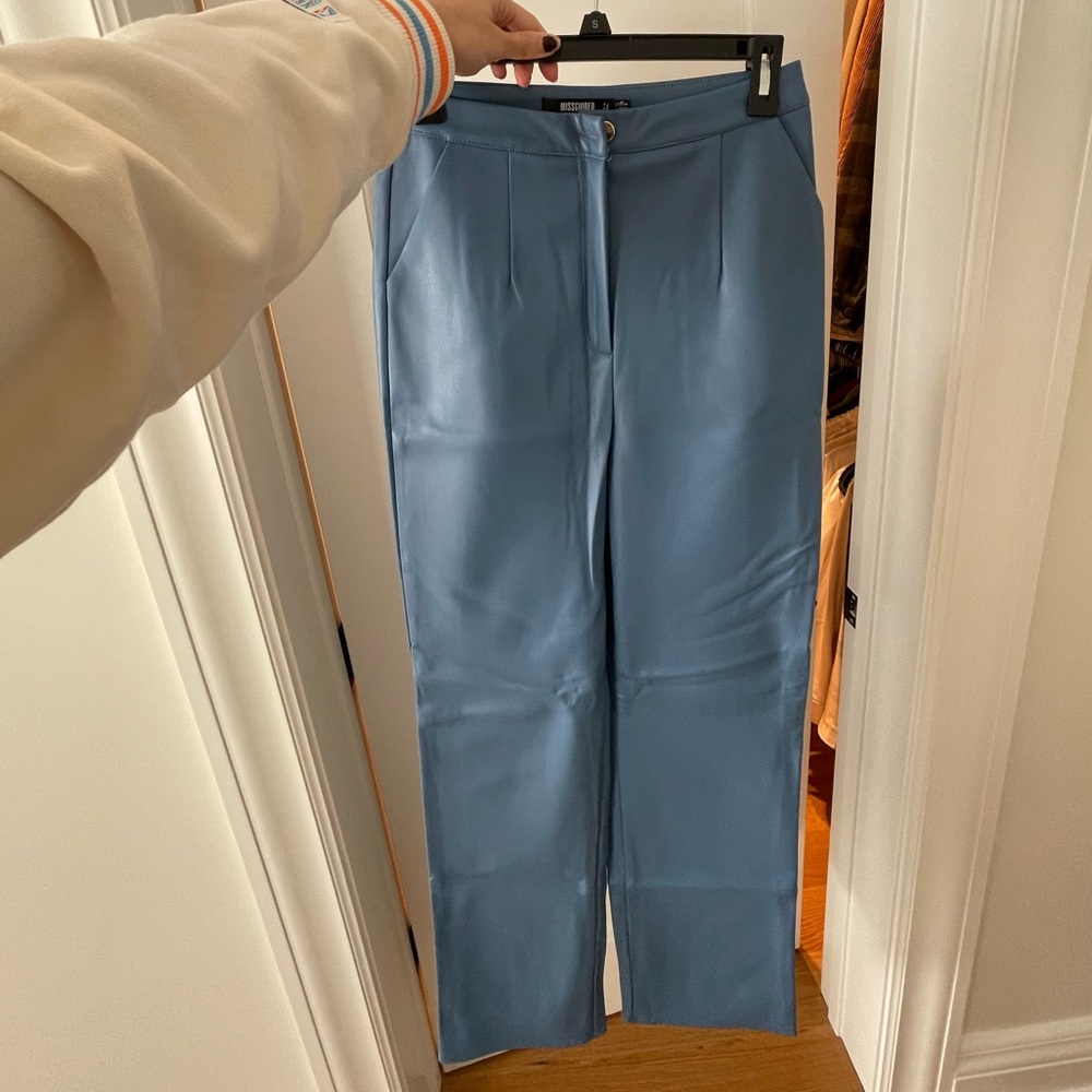 Missguided Sky Blue Faux Leather Trousers